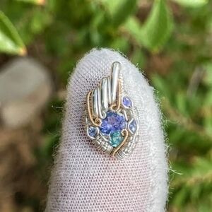 Handmade Mixed Metal Wire-Wrapped Pendant with Blue and Teal Gemstones